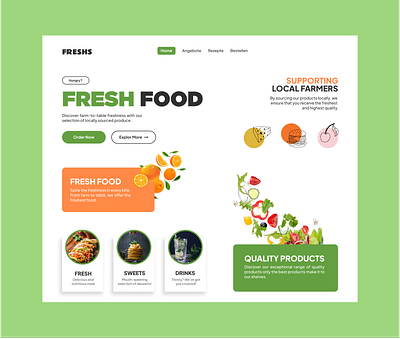 FRESHS WEBDESIGN branding color design food fresh graphic design green grocery store home landingpage logo orange ui webdesign website