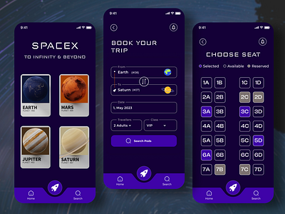 SpaceX Commercial Rocket Seat Booking app app design design ued ui ux