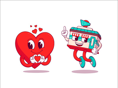 Spiel characters app cartoon cartoon character character diner food heart icons illustration love mascot retro ui vintage