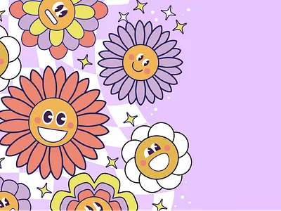 Groovy smile flowers character flower graphic design hippy illustration peace positive vintage