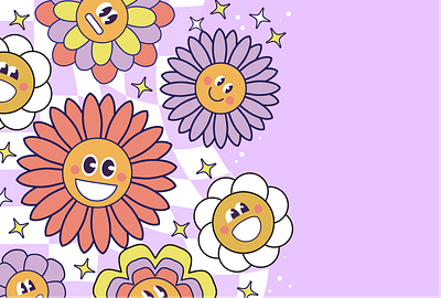 Groovy smile flowers character flower graphic design hippy illustration peace positive vintage