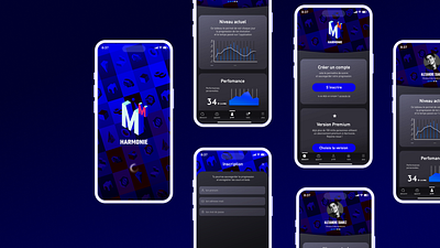 AI App mobile HARMONIE ai branding dark mode design evolution graphic graphic design illustration learning logo mobile app personal follow up profile ui ux