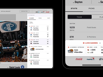 March Madness Game Switcher basketball march madness mobile app ncaa product design sidebar sports ui video player website