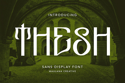 Thesh Decorative Sans Display Font blackletter branding design font fonts handlettering logo maulana creative modern nostalgic sans serif vintage font