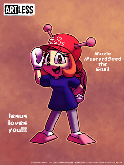 Moxie MustardSeed the Snail | Meet the Cast of ARTLESS! artless awesome cartoon character comic design digital fun illustration jesus loves you!!! meet the cast moxie moxie mustardseed original style stylized the mustard seed life webcomic