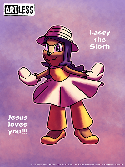 Lacey the Sloth | Meet the Cast of ARTLESS! artless awesome cartoon character comic design digital fun illustration jesus loves you!!! original style stylized the mustard seed life webcomic