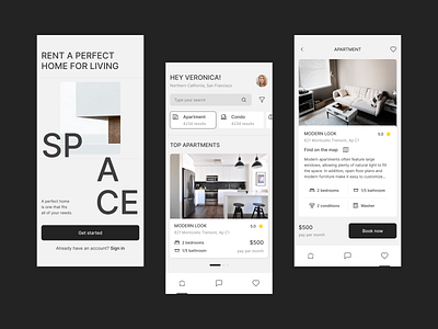 Space Rent App 2023 apartment app application architecture building composition customer design grid home mobile modern rent space typography ui user user friendly ux