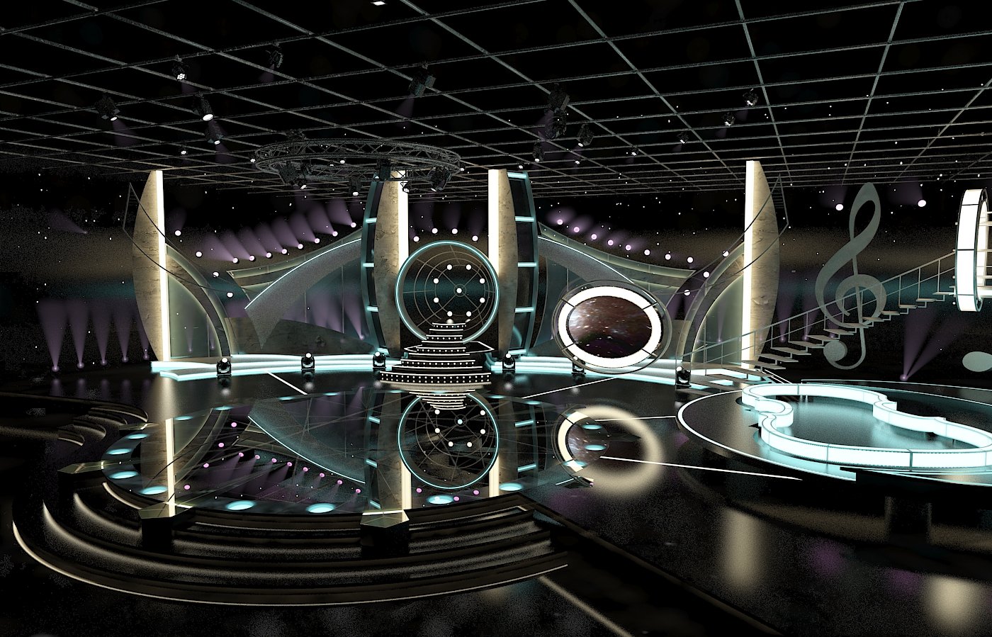 Modern show. Broadcast сцена. Готовый VR сцена. Kino TV for 3d Max. Television Entertainment.