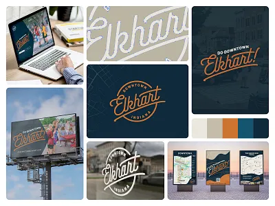 Downtown Elkhart! Branding brand branding circle city cursive custom design downtown elkhart graphic design indiana logo orange town typography