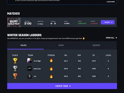 eSports Gaming UI for UMG callofduty cod esports gaming gaming ui uxui