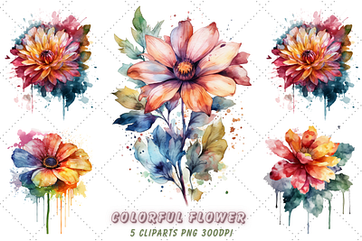 Colorful Flower Watercolor Clipart graphic design illustration vector watercolor design