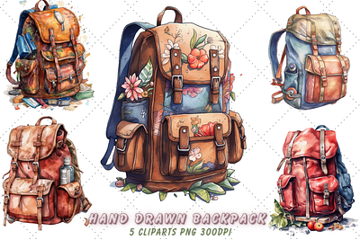 Cute Hand Drawn Backpack Watercolor Clipart design graphic design illustration sublimation designs vector