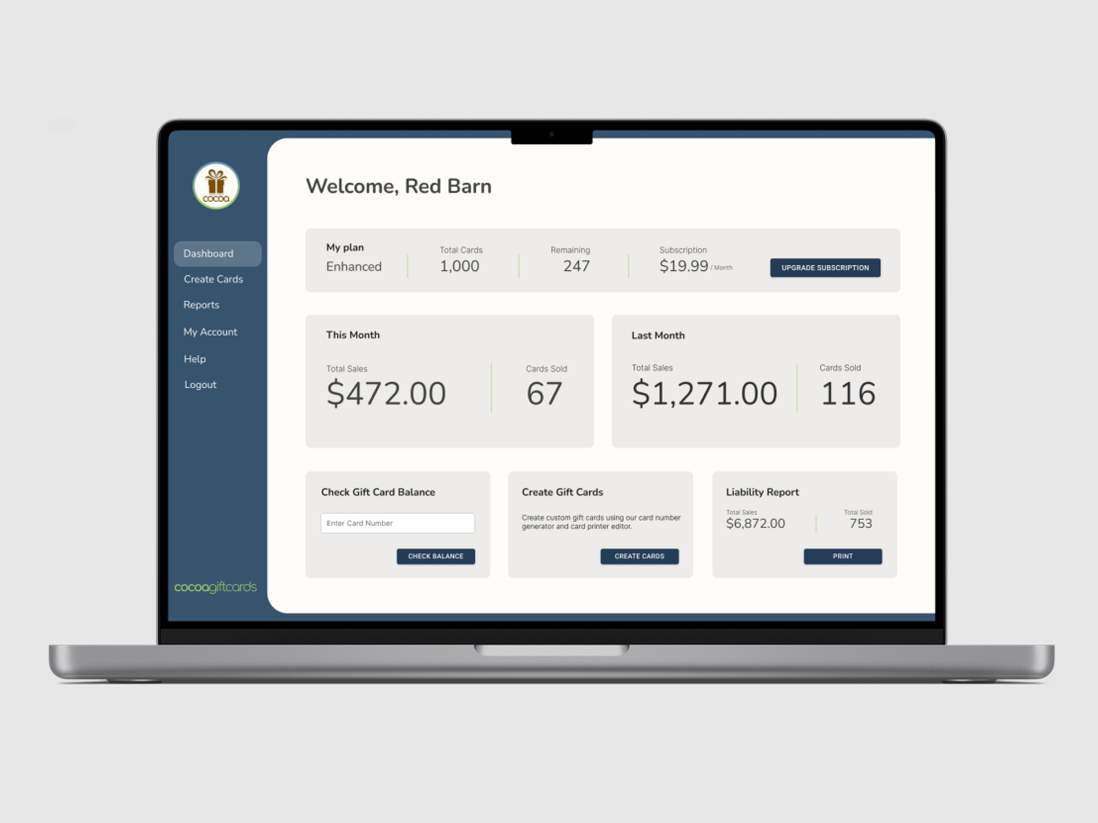 Cocoa Gift Cards Dashboard by Allie Stevens on Dribbble