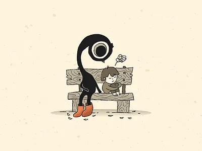 little sadness black bird boy coal depression end of winter friend illustration ink littellittle sadness monster retro simple story summer is comming thinking