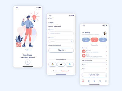 Mobile application for Recording and storing your ideas 💡 adobe xd branding design dribbble figma ideas illustration logo mobile mobile design note ui uiux design ux