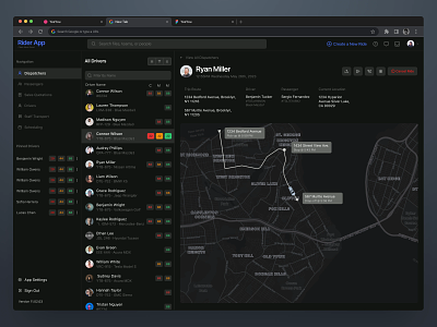 Transportation Logistics Dashboard admin dashboard app dark mode dashboard delivery logistics lyft night mode product design rides rideshare saas shipping software taxi transportation uber ui ux web app