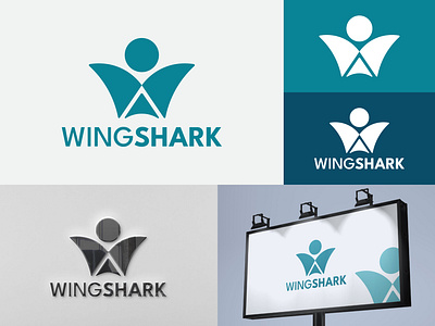 Logo Wingshark brand identity branding logo shark logo w logo wings logo