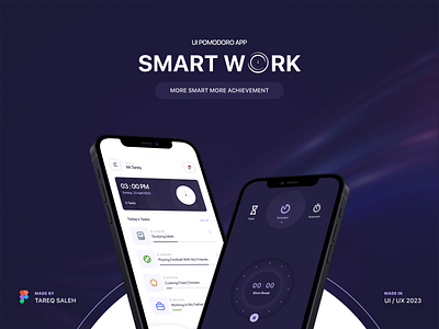 SMART WORK - UI POMODORO & TO-DO-LIST APP 2023 adobe illustrator branding calendar clock design figma mobile app notes pomodoro app purple smart work stopwatch tasks time management timer app timer logo to do list app ui ux