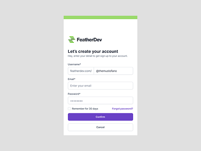 FeatherDev - Login Apps create account design log in login login desain login page register sign up simple ui ui design user interface ux