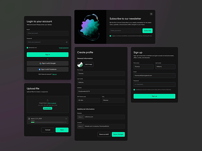 Design System Components 3d acccount animation component components components library dark mode design system drag and drop file upload form inputs interface library log in newsletter sign up style guide ui ux
