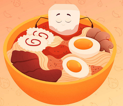 Spicy tofu! Character for board game board game bright card character childrens book cute design food game design illustration kids photoshop ramen spicy table game tofu