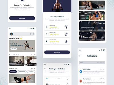 Gym and cardio mobile app 2023 trend branding crossfit design fitness graphic design gym health healthcare illustration landingpage logo mobile app online classes personal trainer sport training treadmill ui wight loss