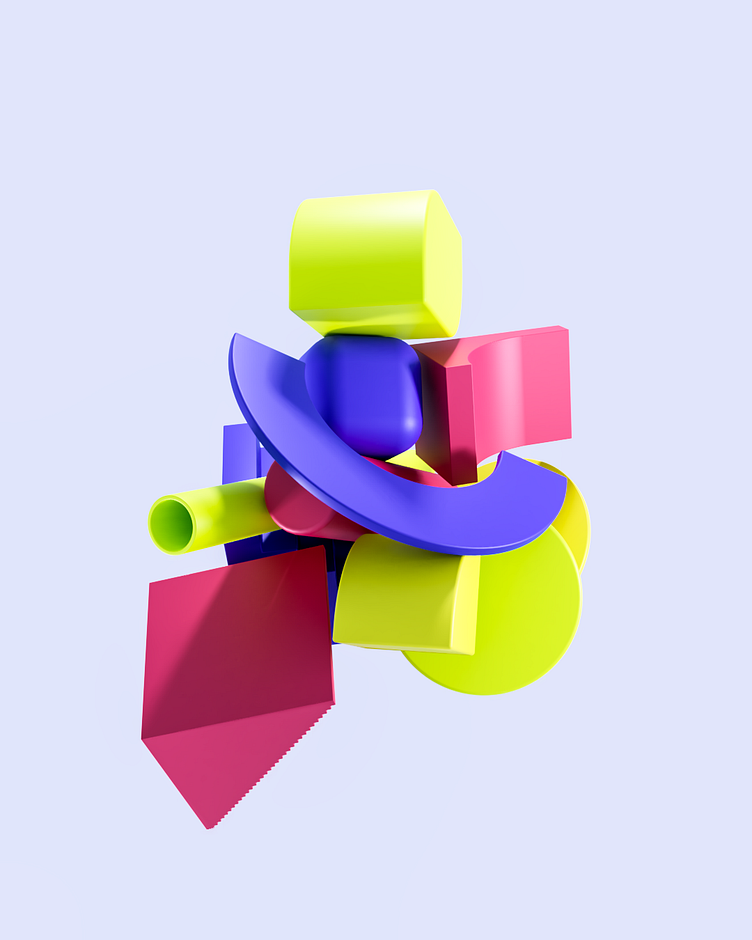 Balance concept. Illustration of colored geometric shapes in 3d