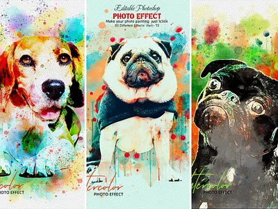 Puppy Pet Watercolor Painting Effect abstract animation art branding design drawing effect graphic design motion graphics mrikhokon painting pet photo effect photoshop photoshop action puppy watercolor
