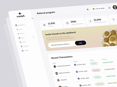 Credefi - Crypto lending for real-economy projects analitics button crypto cryptocurrency currency dashboard invest modal modern platform product product design saas design ui ux wallet