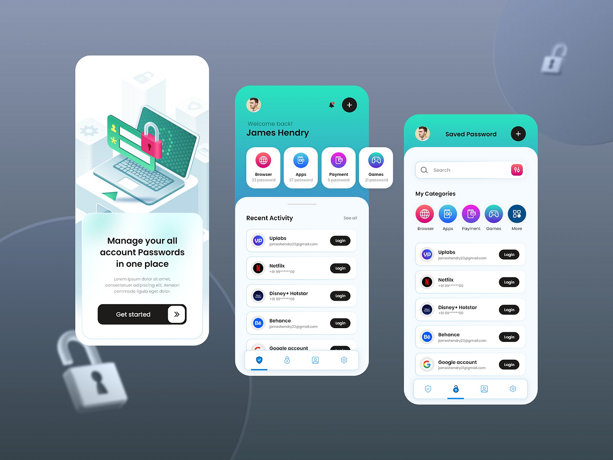 Password Manager App UI Design by Pradip Govi on Dribbble