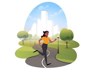 Woman running in the park 2d 2d art digital illustration dribbble flat illustration landscape park people run runs sport vector