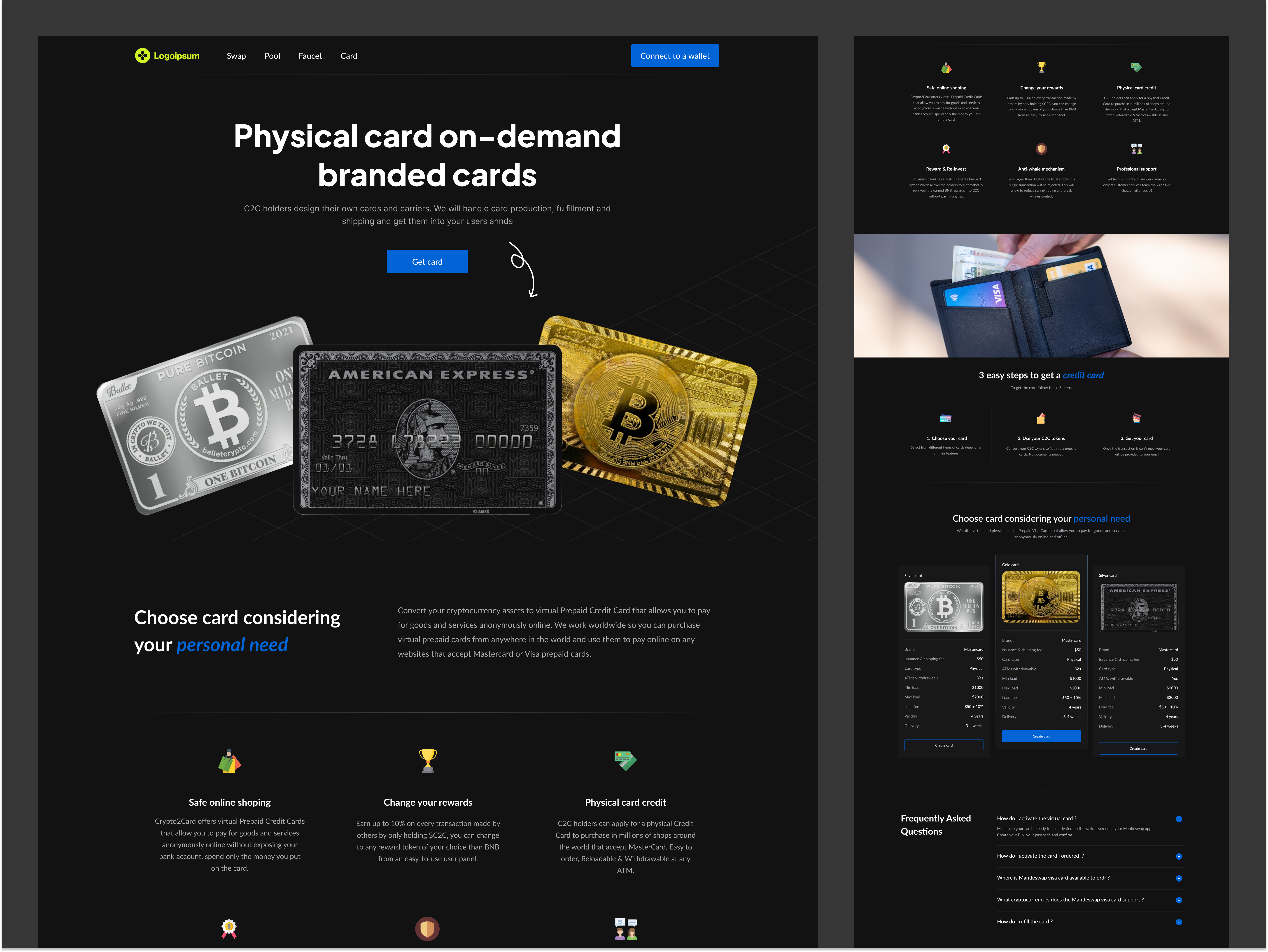 Physical card on-demand crypto cryptocurrency finance payment web web 3.0 web design web3 website