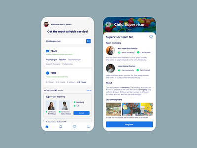 Service babysitter children choose kids kindergarden mobile app mobile design psychologist register service supervisor teacher team ui ui ux ux