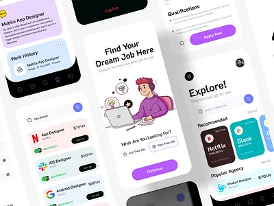 Job finder App UI -jobgo app app design awe career employment hiring ios job job application job board job finder job listing job portal job search mobile app recruitment resume