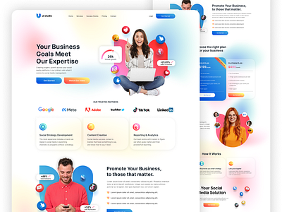 Social Media Marketing Web Design agency branding company design development figma graphic design landing management marketing packages promote services social media startup strategy ui