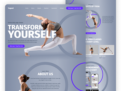 Yoga Training Website and App app booking branding classes coach design exercise figma fitness graphic design health landing learning online sport trainer training ui weight loss yoga