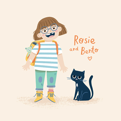 Rosie & Bento Characters adventure black cat cat characters children cute fun illustration kidlit kids little girl mischievous procreate