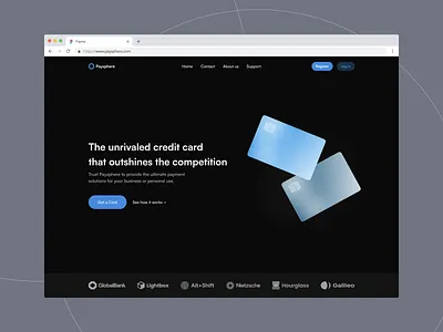 Paysphere - Credit Cards (dark) bank app banking banking app credit card dark dark ui finance finance app financial fintech fintech app landing landing page minimal money money transfer savings transaction web finance