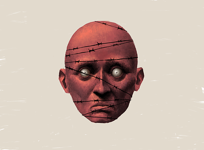 isolation barbed wire cover face head illustration isolation red