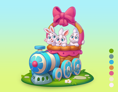 Easter Train casual game casual render character design childrens art digital 2d easter game art mobile game playrix props soft render township township seasons train