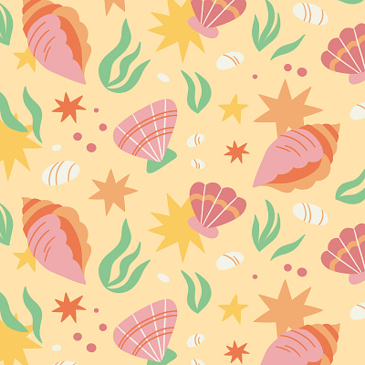 Summer Shells Pattern beach colourful cute fun illustration joyful pattern repeat pattern sand seaside shells summer vector