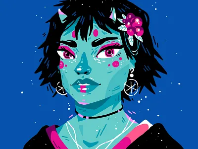 Cyan girl art asian beautiful beauty cartoon drawing dtiys flat girl illustration portrait