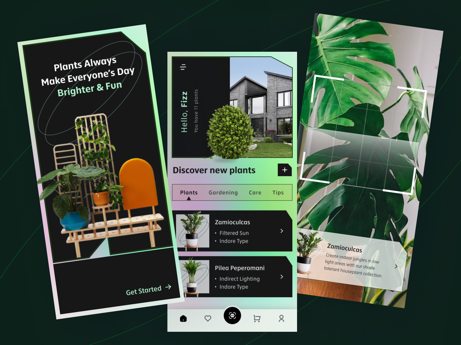 Plant Care App botany care gardening green green thumb house plants indoor plants mobile app design nature lover outdoor plants plant care plant community plant lover plant shop plant tips shop succulents uiux design user interface design visual design