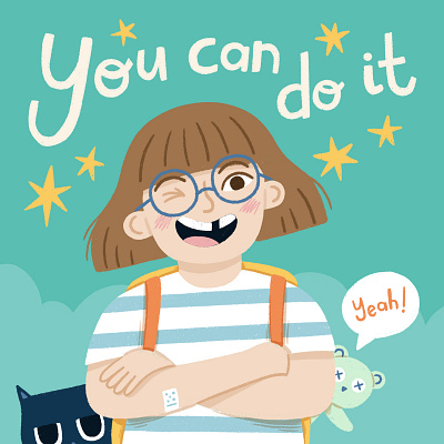 You can do it! character children cute fun illustration joyful kidlit lettering little girl motivational procreate quote typography