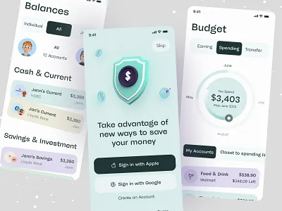 Money Management App UI app card clean design financial financialfreedom financialsuccess ios app minimal mobile money money management moneymatters moneysmart ofspace receive saveandinvest savingsgoals send smartspending