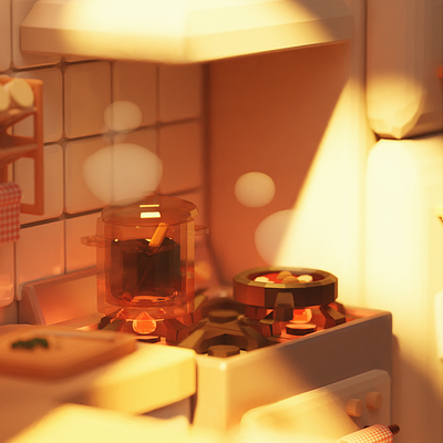 [Room with food] Pasta Cooking 3d illustration