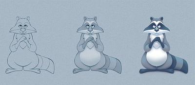 RACCONS 2d animal cartoon casualgame character characters concept cute design doodle emotions gray illustration line raccoon render
