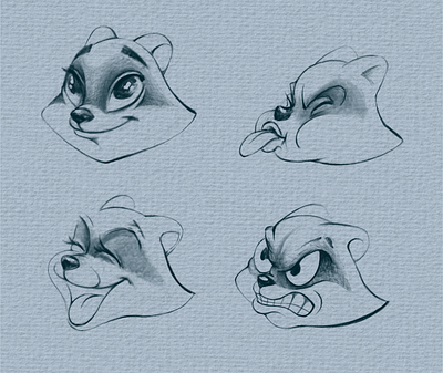 RACCOONS 2d cartoon casualgame character cute design dooodle emotions line ocncept raccoon render