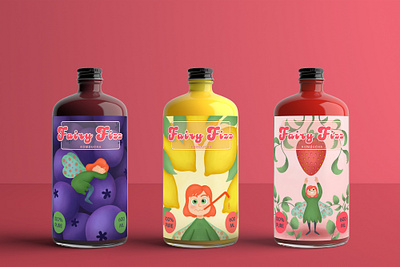 Label design for a new kombucha product line bottle branding children illustration graphic design illustration kombucha label design mascot packaging procreate