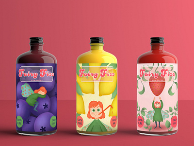 Label design for a new kombucha product line bottle branding children illustration graphic design illustration kombucha label design mascot packaging procreate